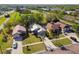 Aerial view showcases homes with well-manicured lawns, palm trees, and easy access to nearby roads at 206 Bedford St, Oldsmar, FL 34677