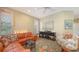 Spacious living room featuring hardwood floors, a leather sofa, and a decorative area rug at 5022 46Th W St, Bradenton, FL 34210
