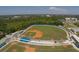 Aerial view of IMG Academy baseball field with blue accents, manicured lawn, and surrounding landscape at 5405 46Th W Ct, Bradenton, FL 34210
