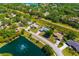 An aerial showcases properties bordering a canal and lush greenery, offering privacy to its residents at 7158 S Leewynn Dr, Sarasota, FL 34240