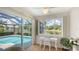 Cozy sitting area with a pool view and large windows, perfect for relaxation and enjoying the scenery at 8263 Nice Way, Sarasota, FL 34238