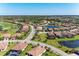 Scenic aerial shot highlighting a well-planned community with lush greenery, a tranquil lake, and meticulously designed homes at 135 Sweet Tree St, Bradenton, FL 34212