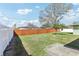 Spacious backyard featuring a well-maintained lawn and a wooden privacy fence at 1440 S Keene Rd, Clearwater, FL 33756
