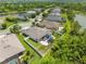 Aerial view of the home, backyard with blue pergola, and surrounding community at 2819 130Th E Ave, Parrish, FL 34219