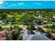 Beautiful aerial view showcasing a luxurious home with lush landscaping, circular drive, and well-manicured lawns in a golf community at 600 Eagle Watch Ln, Osprey, FL 34229