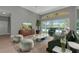Bright living room with large windows overlooking the pool area, hardwood floors, and comfortable seating at 600 Eagle Watch Ln, Osprey, FL 34229