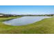Scenic view of the community pond surrounded by well-maintained lawns and landscaping at 3210 Desert Plain Cv, Lakewood Ranch, FL 34211