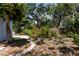 View of backyard with walkway, mature trees, and fenced perimeter at 4639 Sloan Ave, Sarasota, FL 34233