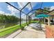Relaxing screened patio with comfortable seating and a serene view of the water at 643 Misty Pond Ct, Bradenton, FL 34212
