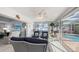 Charming lanai featuring comfortable seating with clear views of the pool, spa, and landscaped yard at 6583 Waterford Cir, Sarasota, FL 34238