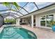 Outdoor kitchen and seating area next to the pool featuring a large screened in lanai at 8258 Grande Shores Dr, Sarasota, FL 34240