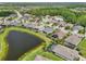 Aerial view of this friendly neighborhood featuring well-maintained homes, mature trees, and a tranquil lake at 12210 Goldenrod Ave, Bradenton, FL 34212