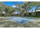 A well-maintained tennis court surrounded by lush trees and green space near residential buildings at 1490 Mahogany Ln # 706, Palm Harbor, FL 34683