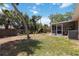 Spacious back yard features lawn, privacy fence, shade trees, and screened in lanai at 2922 Williamsburg St, Sarasota, FL 34231