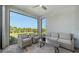 Screened lanai with comfortable seating, perfect for relaxing while enjoying the view of the lush backyard at 4725 Antrim Dr, Sarasota, FL 34240
