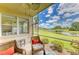 Charming screened lanai offering peaceful views of the lake, complete with comfortable seating and a ceiling fan at 5320 Hyland Hills Ave # 2214, Sarasota, FL 34241