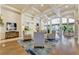 Bright lobby area with modern decor, elegant seating, coffered ceilings, and large windows for ample natural light at 5320 Hyland Hills Ave # 2214, Sarasota, FL 34241