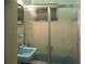 Modest bathroom with a blue sink and enclosed shower with sliding doors at 6339 Pontiac Ln, North Port, FL 34287