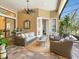 Inviting screened lanai with comfortable seating and view to the pool at 7229 Lake Forest Gln, Lakewood Ranch, FL 34202