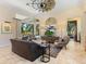 Cozy living room featuring stylish decor, and large windows with views of the pool at 7229 Lake Forest Gln, Lakewood Ranch, FL 34202