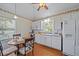 Cozy kitchen and breakfast nook featuring wood floors, white cabinets, and stainless steel appliances at 8280 Ibis St, Sarasota, FL 34241