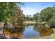 Scenic pond surrounded by lush trees, creating a tranquil and picturesque landscape feature on the property at 8280 Ibis St, Sarasota, FL 34241