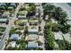 Overhead shot displays a community with pools and private backyards near beach and roads at 104 29Th St # 3, Holmes Beach, FL 34217