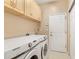 Laundry room with modern washer and dryer, cabinets, utility sink, and neutral wall paint at 12005 Summer Meadow Dr, Lakewood Ranch, FL 34202
