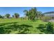 Beautiful backyard with manicured lawn, mature trees, and a screened-in pool area perfect for outdoor enjoyment at 3847 Little Country Rd, Parrish, FL 34219