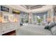 Spacious main bedroom with hardwood floors, pool views, comfortable furniture, and decorative lighting at 3847 Little Country Rd, Parrish, FL 34219