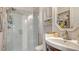 Modern bathroom with a glass-enclosed shower, decorative tile work, and a contemporary vanity at 5715 Inspiration Ter, Bradenton, FL 34210