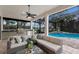 Comfortable outdoor patio with ample seating and stunning pool and golf course views at 7532 Greystone St, Lakewood Ranch, FL 34202