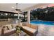Comfortable outdoor patio with ample seating and stunning pool and golf course views at 7532 Greystone St, Lakewood Ranch, FL 34202