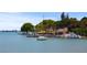 Waterfront restaurant with a dock, boats, and thatched umbrellas lining the shore at 7620 Westmoreland Dr, Sarasota, FL 34243