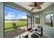 Screened-in lanai offers tranquil lake views and a relaxing seating area at 7743 Ridgelake Cir, Bradenton, FL 34203