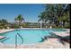 Community pool with lounge chairs and palm trees in the background at 7743 Ridgelake Cir, Bradenton, FL 34203