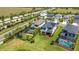 Aerial view of homes with screened-in pools and manicured lawns in a vibrant community at 8355 Velda Trl, Sarasota, FL 34241