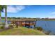 Community lake pier offering serene water views and a tranquil setting for relaxation, with surrounding landscaping at 8355 Velda Trl, Sarasota, FL 34241