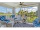 Relaxing lanai with wicker furniture and bright cushions overlooking lake and golf course at 9320 Clubside Cir # 2208, Sarasota, FL 34238