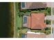 Overhead view of a private swimming pool and patio area, surrounded by landscaped grounds at 13409 Ramblewood Trl, Bradenton, FL 34211