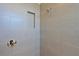 Close up of the shower with a tiled wall, shower head, and shampoo cubby at 221 Cosmopolitan Ct, Sarasota, FL 34236