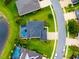 Overhead view of a home with a screened-in pool and landscaped backyard at 2918 130Th E Ave, Parrish, FL 34219