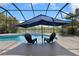 Beautiful pool with sun shelf, umbrella, outdoor seating, and lovely views of the water at 2918 130Th E Ave, Parrish, FL 34219
