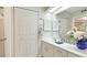 Bathroom with double doors on the left side and the vanity with decorative pieces in view at 304 108Th W St, Bradenton, FL 34209