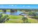 Picturesque golf course featuring a lake, a bridge, palm trees, and lush greenery, offering a serene and scenic backdrop at 3432 Founders Club Dr, Sarasota, FL 34240