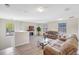 Bright living room featuring a fireplace, comfortable seating, and large windows at 4010 Lindever Ln, Palmetto, FL 34221