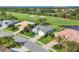 Beautiful neighborhood homes bordering a lush golf course and tranquil pond in this stunning aerial view at 8718 Grey Oaks Ave, Sarasota, FL 34238