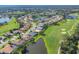 Scenic aerial view showcasing the community's beautiful homes, pond, and golf course at 8718 Grey Oaks Ave, Sarasota, FL 34238