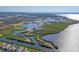 This captivating aerial view reveals a waterfront community amidst winding canals, lush greenery, and serene waterways at 1613 4Th E St, Palmetto, FL 34221