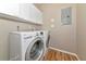 Functional laundry room with modern washer, dryer, and white cabinetry at 1712 Starling Dr # 101, Sarasota, FL 34231